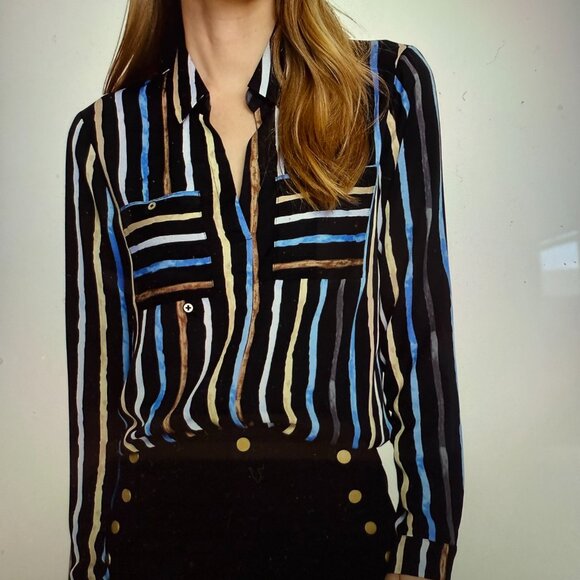 NIC+ZOE PAINTED STRIPE ONYX TOP - Picture 1 of 7